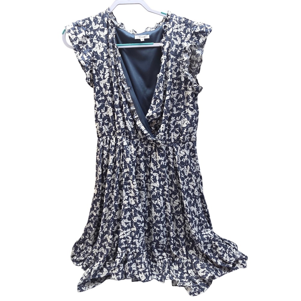 Maurices Blue Floral Ruffle Cap Sleeve Surplice Front Dress Womens Medium